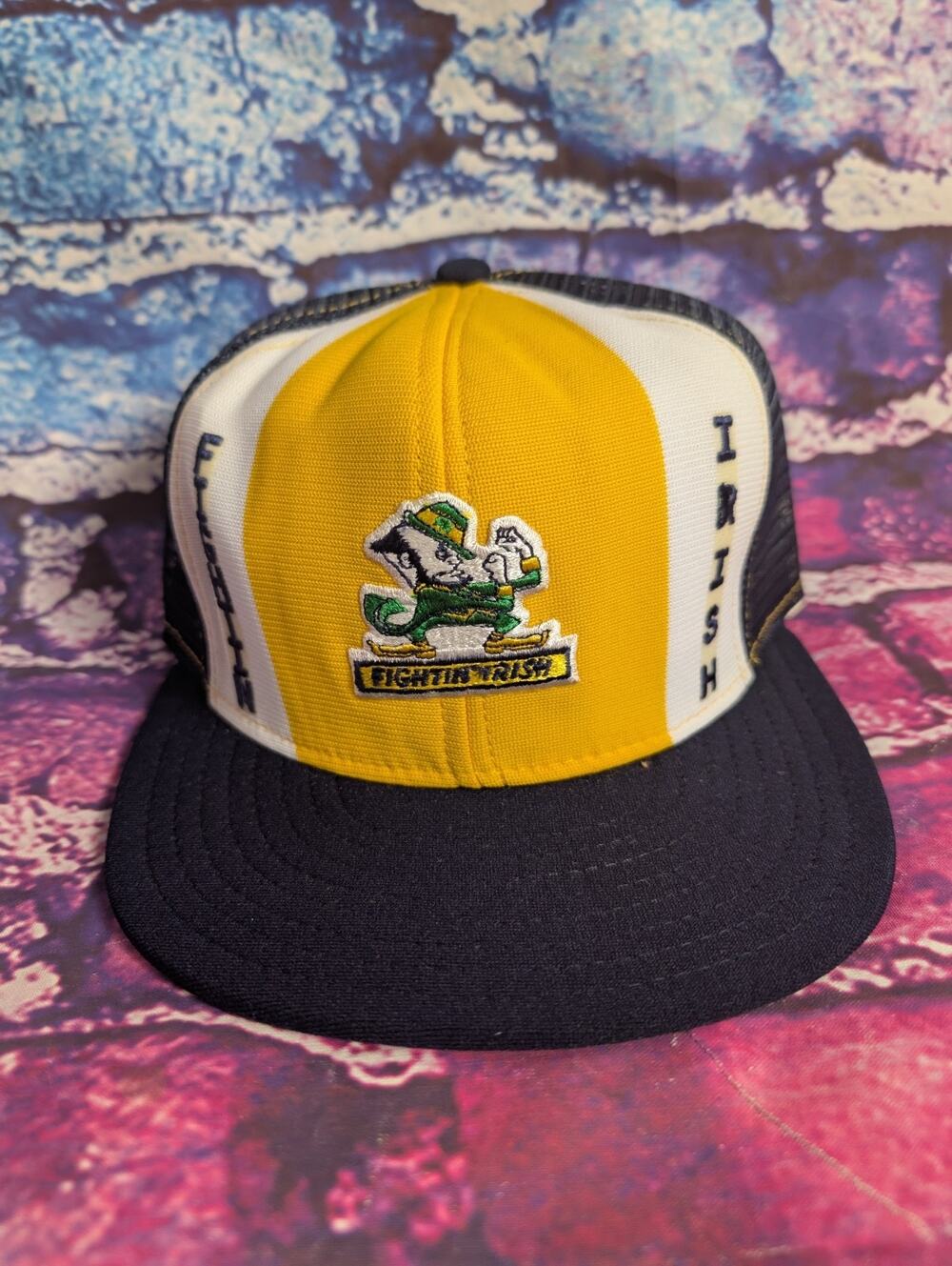 Vintage Notre Dame Fightin Irish Hat Adult NCAA Adjustable Cap Hat Lucky Stripes